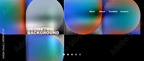 Colorful circles on a black background create a geometric pattern reminiscent of astronomical objects. Shades of azure, violet, electric blue, and magenta combine to form a vibrant and modern design