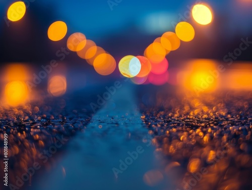 Night accident with a pillar of lighting on the road at shallow depth of field  photo