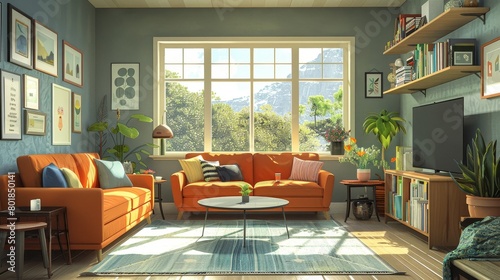 Family Living Room Durable Furniture: An illustration showing a family living room with durable furniture photo