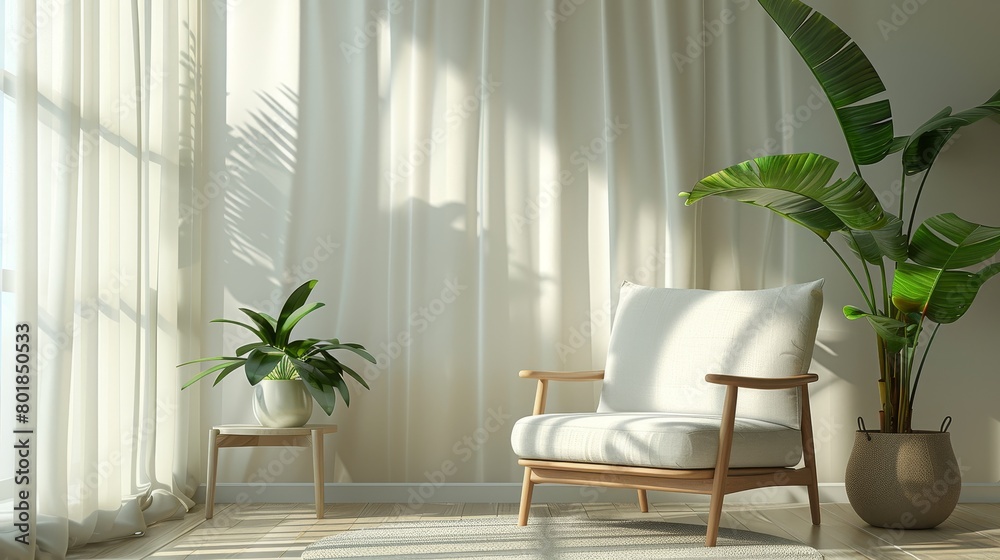 Minimalist Living Room Clean Lines: A 3D illustration showcasing a minimalist living room with clean lines