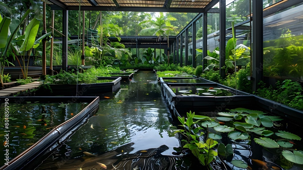 Illustrazione Stock Modern aquaculture farm with fish tanks or ponds