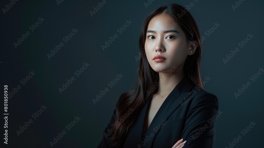 Portrait of a beautiful young Asian businesswoman at the company. Image of beautiful girl. copy space for text.