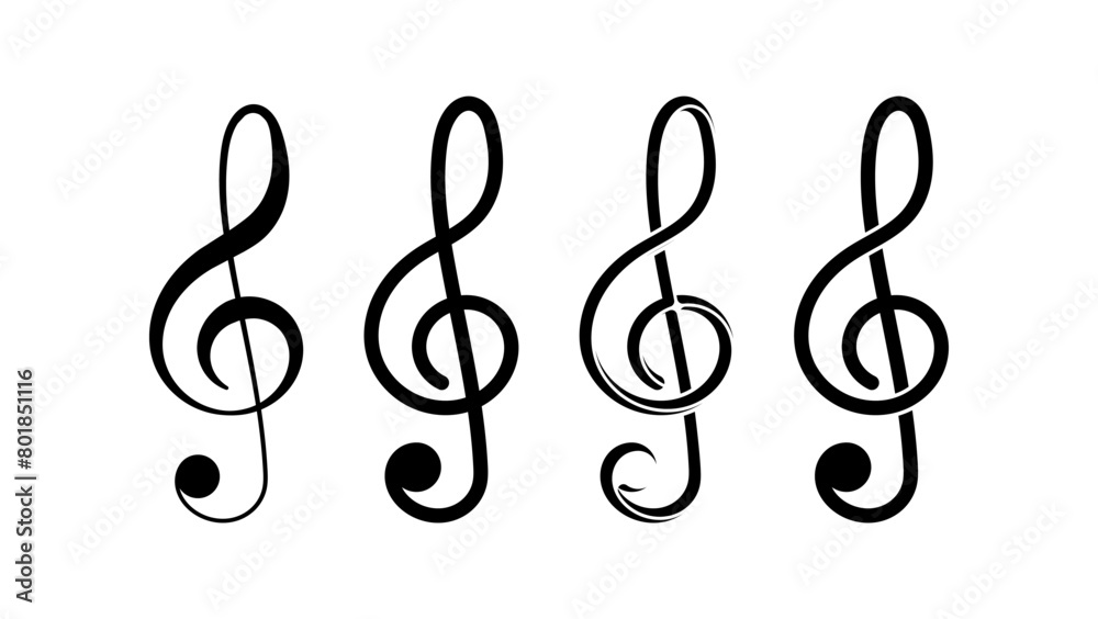 G-clef symbol, black isolated silhouette