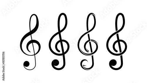 G-clef symbol, black isolated silhouette