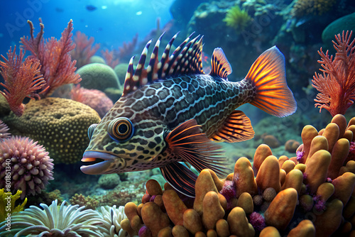 plecostomus fish surrounded by beautiful coral photo