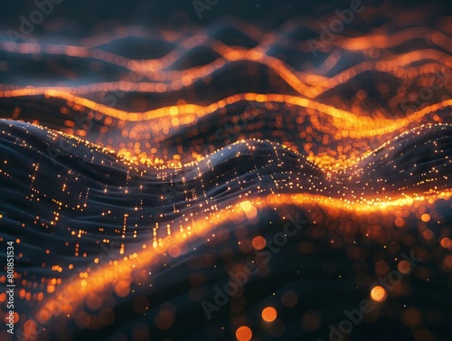 Glowing data streams crisscross in a dark void, symbolizing the interconnectedness of the digital world 