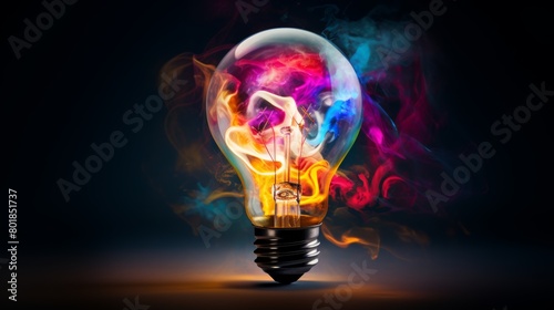 A light bulb surrounded by swirling brushstrokes of vibrant colors, representing the inspiration and energy of art.