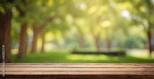 Empty  wooden table top  blur bokeh Background Ready for product Display