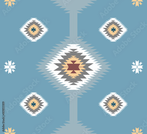 Navajo tribal ethnic Aztec  seamless pattern. South Western motif Mexican. Vector Navajo textile. Boho rug Woven carpet decor style. Design for Batik, fabric, clothing. Geometric ornament Indian.  