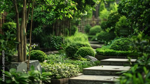 A beautiful small, urban backyard garden flagstone stepping stones, and a variety of trees, shrubs and perennials add colour and year round interest © Iqra Iltaf