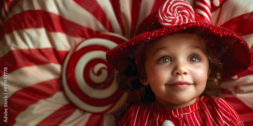 Zany candy cane striped bodysuit with a bouncing peppermint swirl umbrella hat Zany candy cane striped bodysuit with a bouncing peppermint swirl umbrella hat