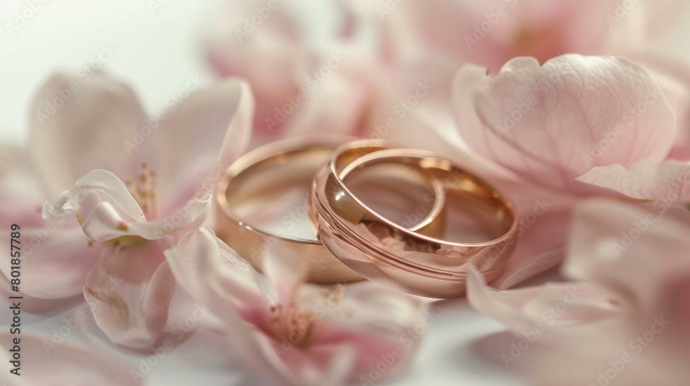A close-up image of two golden wedding rings A close-up image of two golden wedding rings