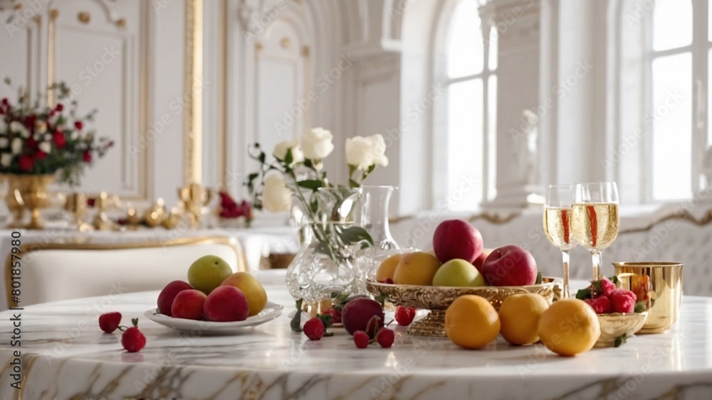 A luxurious table laden with fruit and champagne - breakfast at the hotel - breakfast at the castle - banquet at the hotel - plenty and abundance - luxury breakfast - luxury banquet A luxurious table laden with fruit and champagne - breakfast at the hotel - breakfast at the castle - banquet at the hotel - plenty and abundance - luxury breakfast - luxury banquet
