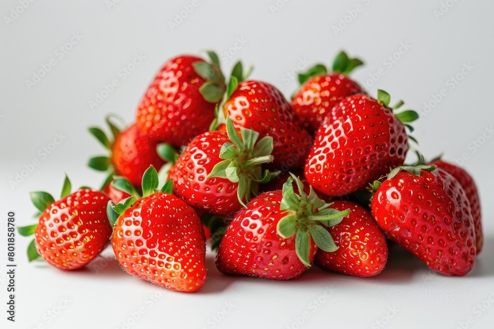 Fresh strawberries piled up on a white surface. Generative Ai