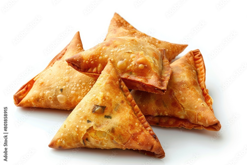 Top view of a solitary Indian dish called samosas on a tray. Generative Ai