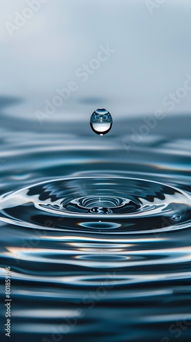 Tranquil Droplet Falling Into Serene Water Surface Reflecting Minimalist Beauty of Nature