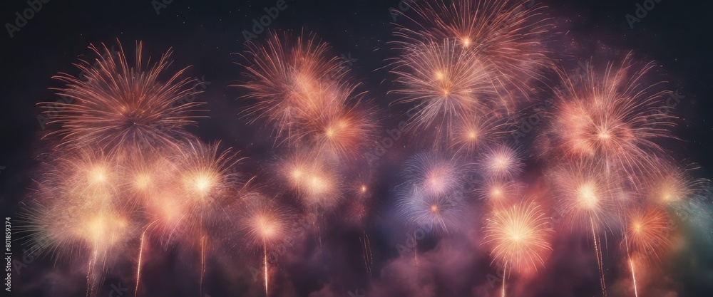 Naklejka premium loop of real colorful fireworks festival in the sky display at night during national holiday, new year