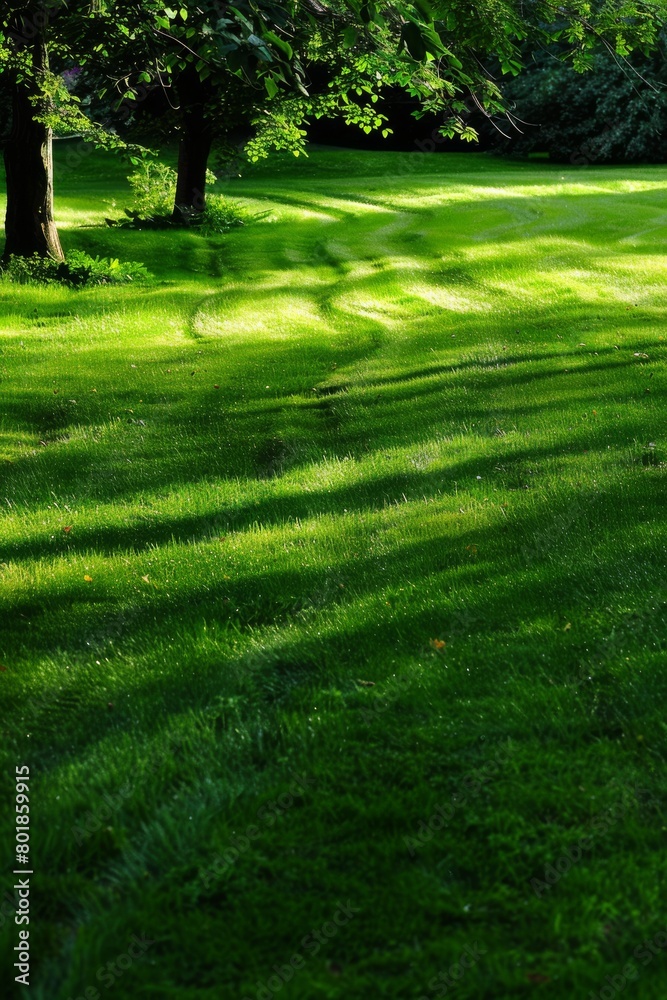 A lush green trimmed grass field A lush green trimmed grass field