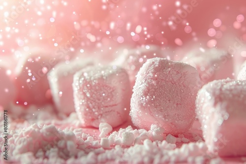 Marshmallows, fluffy and pink and white, set against a backdrop. Generative Ai