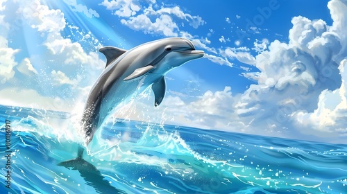 Joyful Dolphin Leaping from...