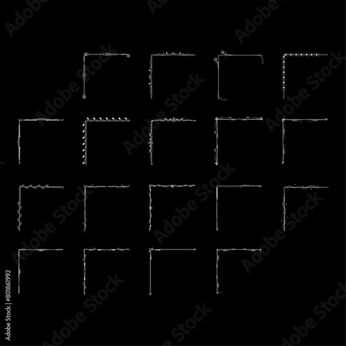 Set Hand Draw Of Corners Different Shapes Flower Decoration Vector Design Doodle Sketch Style For Wedding And Banner