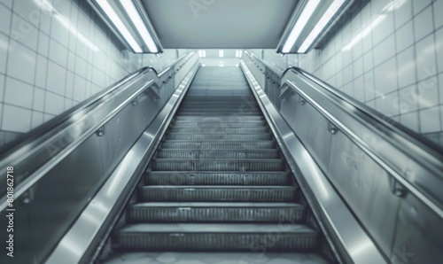 A long, narrow, and empty staircase in a subway