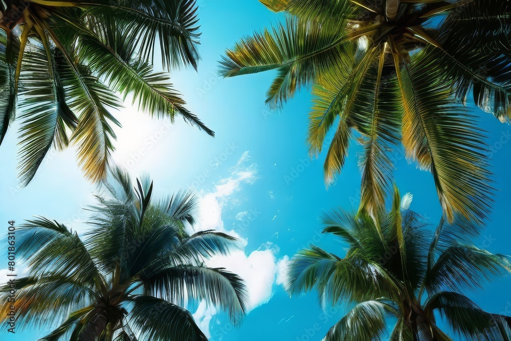 palm trees picture taken from below blue sky with cloud cinematic