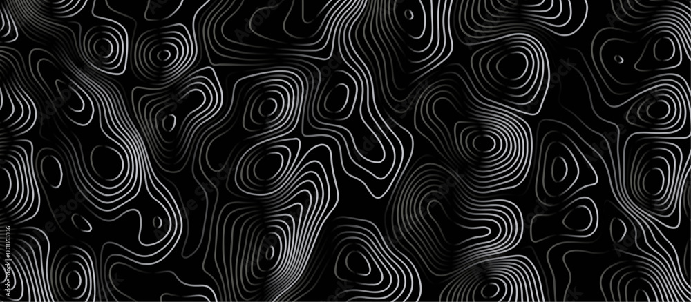 Abstract black background paper cut style with white wave curve line Luxury concept. Panorama view topography map contour background. Vector illustration. Line topography map contour background. Abstract black background paper cut style with white wave curve line Luxury concept. Panorama view topography map contour background. Vector illustration. Line topography map contour background.