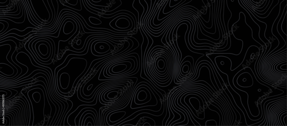 Abstract black background paper cut style with white wave curve line Luxury concept. Panorama view topography map contour background. Vector illustration. Line topography map contour background.