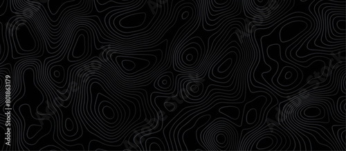 Abstract black background paper cut style with white wave curve line Luxury concept. Panorama view topography map contour background. Vector illustration. Line topography map contour background. © Jubaer