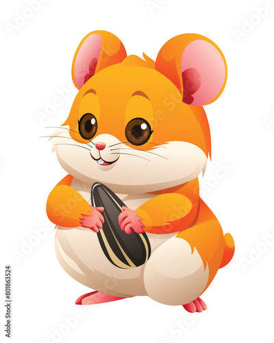 Cute hamster holding sunflower seed cartoon illustration isolated on white background