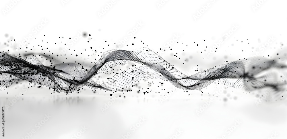 Fototapeta premium Abstract black and white background with interconnected dots, lines and shapes representing the complexity of digital data flow in network connections or global communication technologies in the style