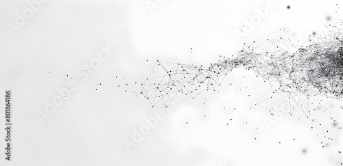 Abstract black and white digital network with dots, lines or particles on the right side of an empty space on a white background Abstract concept for technology, data transfer, or internet connection 