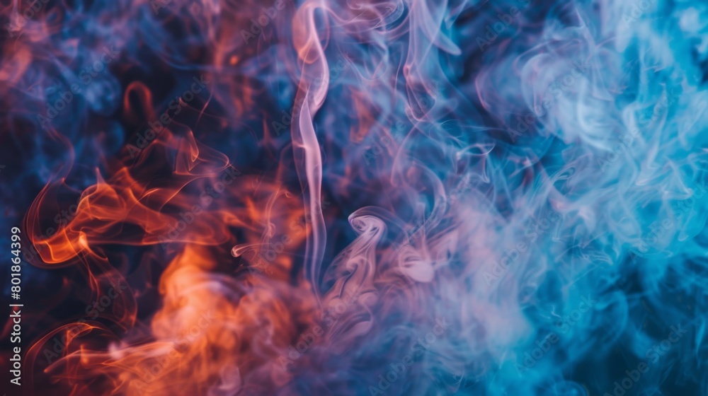 Fototapeta premium A close-up shot capturing the vivid colors and textures of cigarette smoke, highlighting its toxic and mesmerizing qualities.