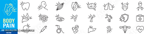 body pain editable stroke linear icons collection illustration Vector. 