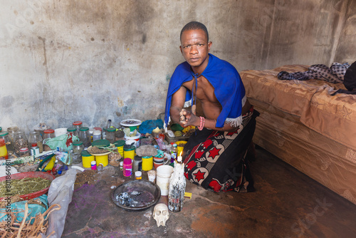 sangoma traditional healers of Africa, ancestor beliefs and herbs, ancient spirituality photo