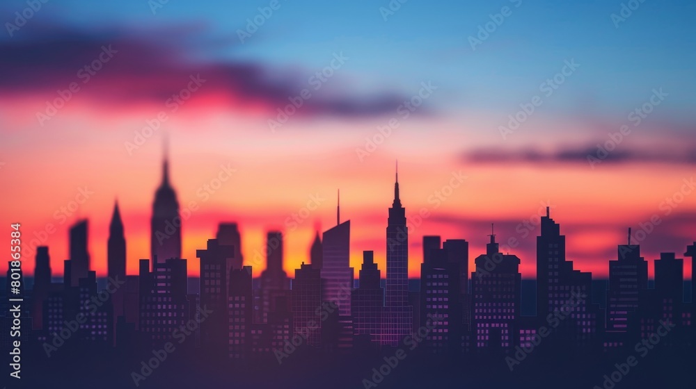 City Skyline Silhouette Against Sunset Sky
