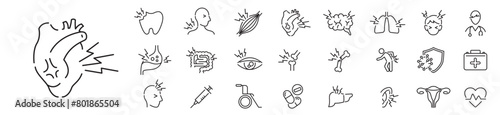 body pain editable stroke linear icons collection illustration Vector. 