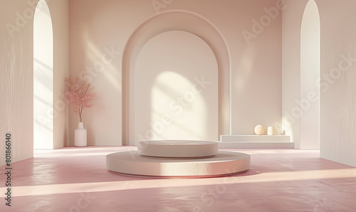 A warm, sunny room with shadows cast by a large window on pink-toned walls and floor. Generate AI © VinaAmeliaGRPHIC