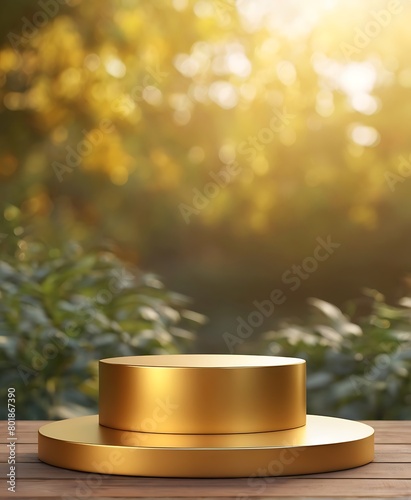 visually appealing artwork featuring a glamorously golden podium with a subtle abstract background