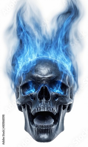 Skull with blue smoke on a white background.