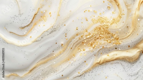 A gold and white swirl pattern with gold glitter on it