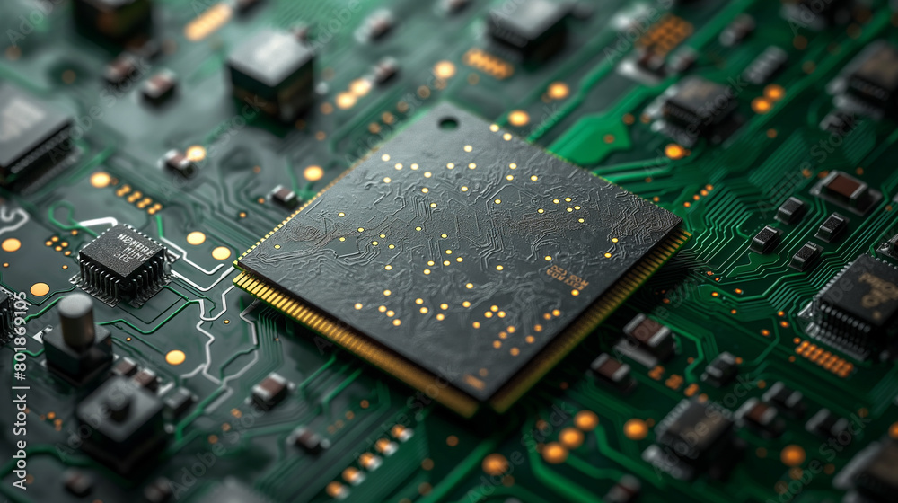 Close up of an electronic chip on a circuit board Close up of an electronic chip on a circuit board