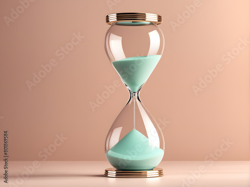 A glass hourglass with a blue sand timer