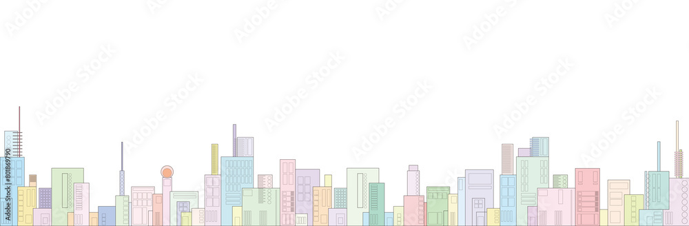 【PNG透過】カラフルな色のビル　都会の街並みイラスト