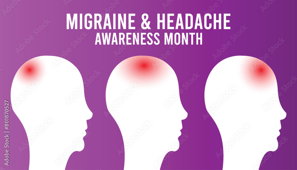 migraine AND headache awareness month observed every year in June. Template for background, banner, card, poster with text inscription.
