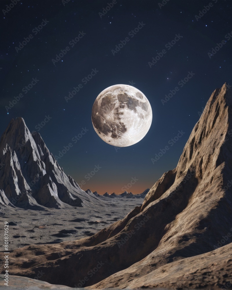 Night Sky with Moon Over Mountains Night Sky with Moon Over Mountains
