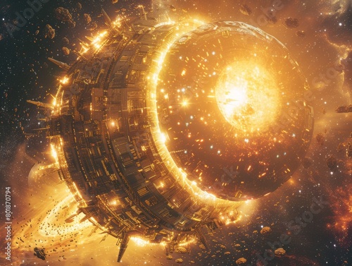 The AI, a vast network of satellites and structures, meticulously builds a Dyson Sphere, capturing the star's energy for its own purposes.