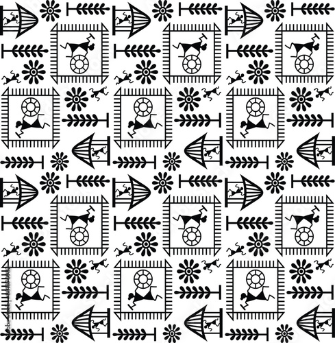 black and white vector  warli design.
