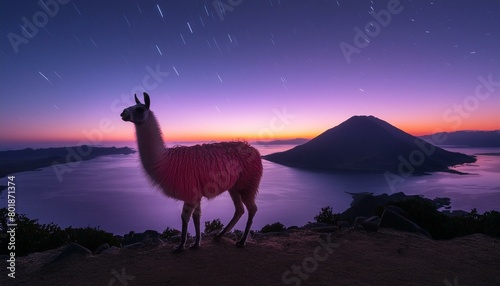 ostrich walking in the sunset, a llama isolated on background